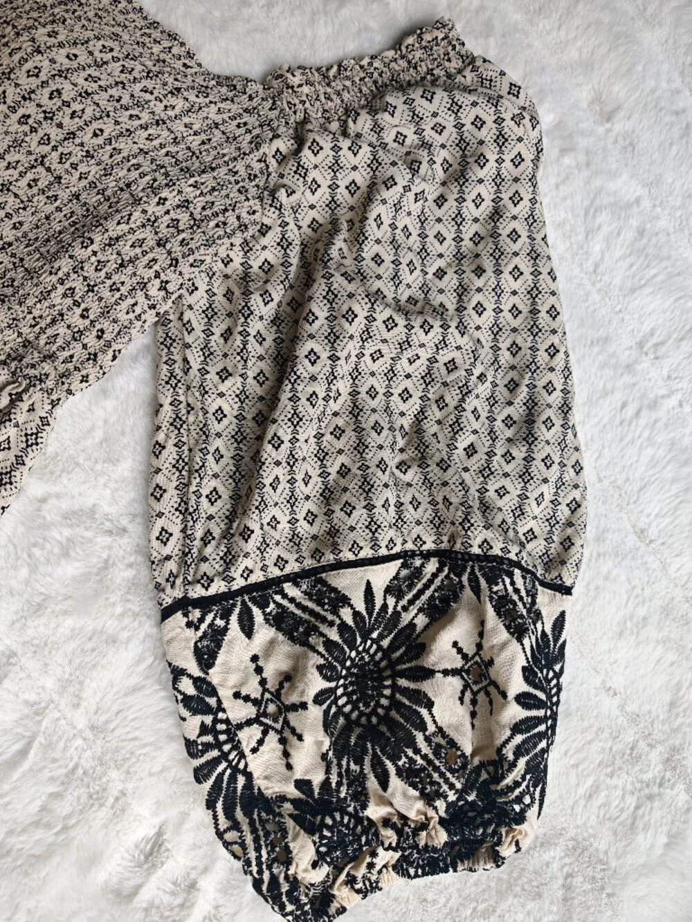Tribal Femme French Oak Embroidered Mini Dress 2-Way Wear Boho Smocked Dress L - Picture 8 of 15